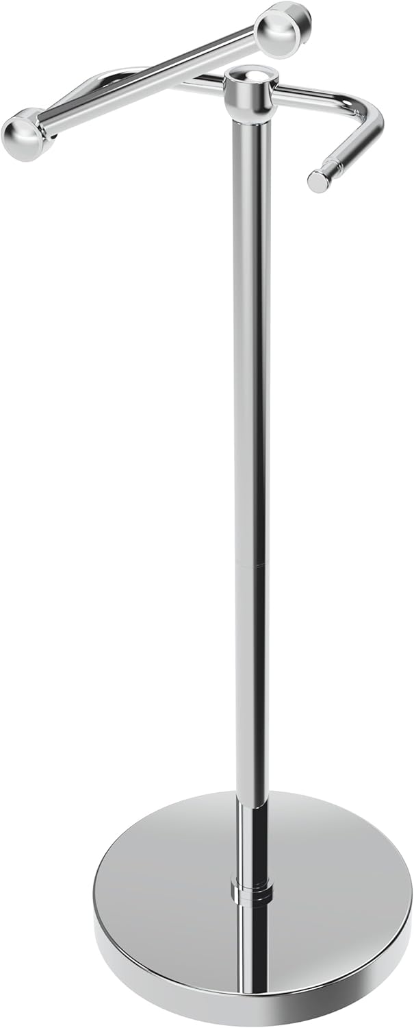 Toilet Paper Holder Stand, Modern Bathroom Free Standing Toilet Paper Roll Holder, Stainless Steel Tissue Rack, Rust-Proof & Heavy Stable Base (Matte Black)