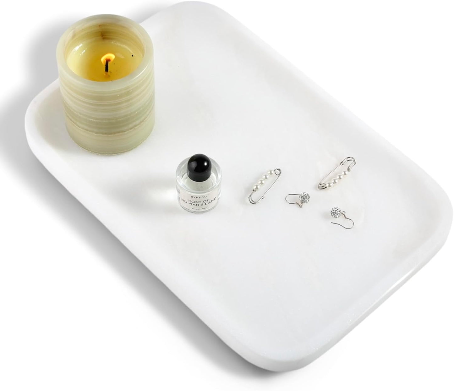 Marble Vanity Tray, Marble Bathroom Tray Countertop, Decorative Trays for Dresser Organizer, White Stone Storage Serving Trays for Kitchen, Perfume, Jewelry Cathall Holder