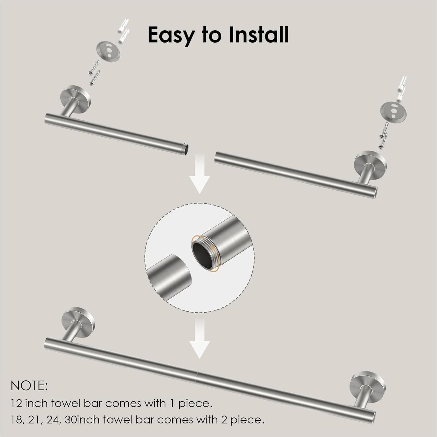 FORIOUS Towel Bar Wall Mounted, Stainless Steel Towel Racks for Bathroom, Includes Wall Mounting Hardware (Brushed Nickel, 26 Inch)