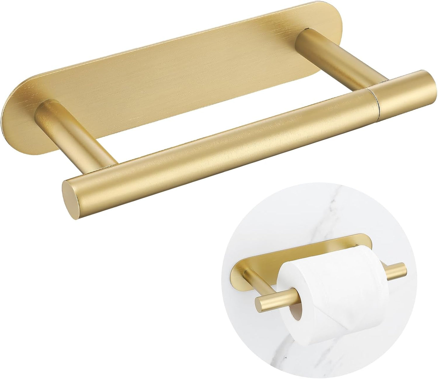Brushed Gold Toilet Paper Holder, Upgraded SUS304 Stainless Steel Toilet Roll Holder, Modern Double Base Paper Towel Holder Wall Mount for Bathroom, Kitchen, Washroom
