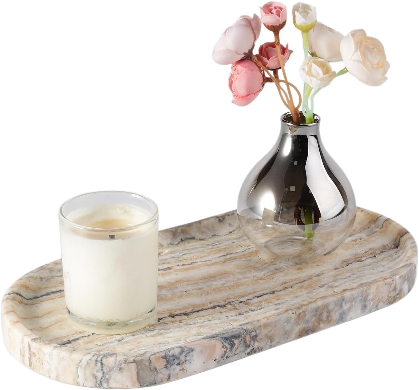 Koville Natural Decorative Marble Bathroom Tray, 12"x6" Calacatta Viola Marble Catchall Tray for Bathroom, Stone Perfume Trays Jewelry Dish for Dresser, Stone Storage Trays for Home Decor