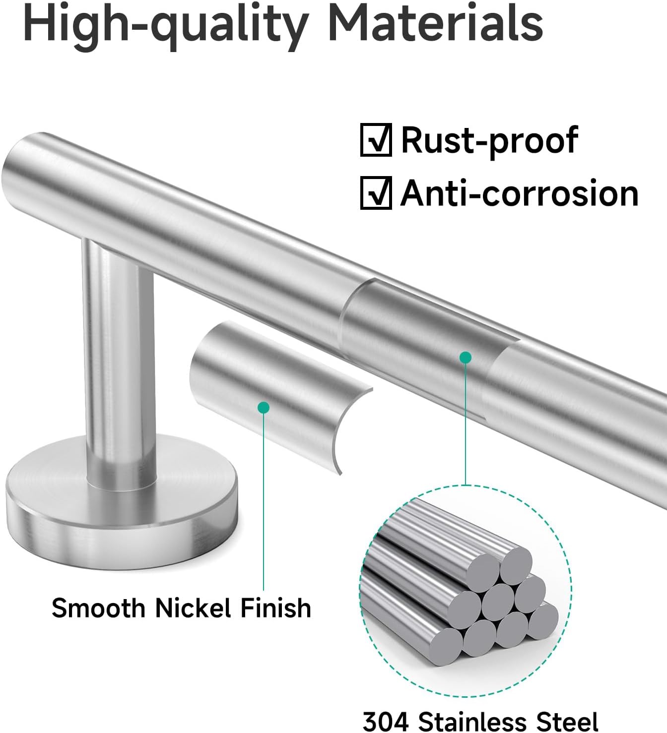 USHOWER Brushed Nickel Towel Bar, 24-Inch Towel Rack for Bathroom Wall Mounted, Thicken SUS304 Stainless Steel Towel Rod Modern Home Decor (Total Length 26-Inch)