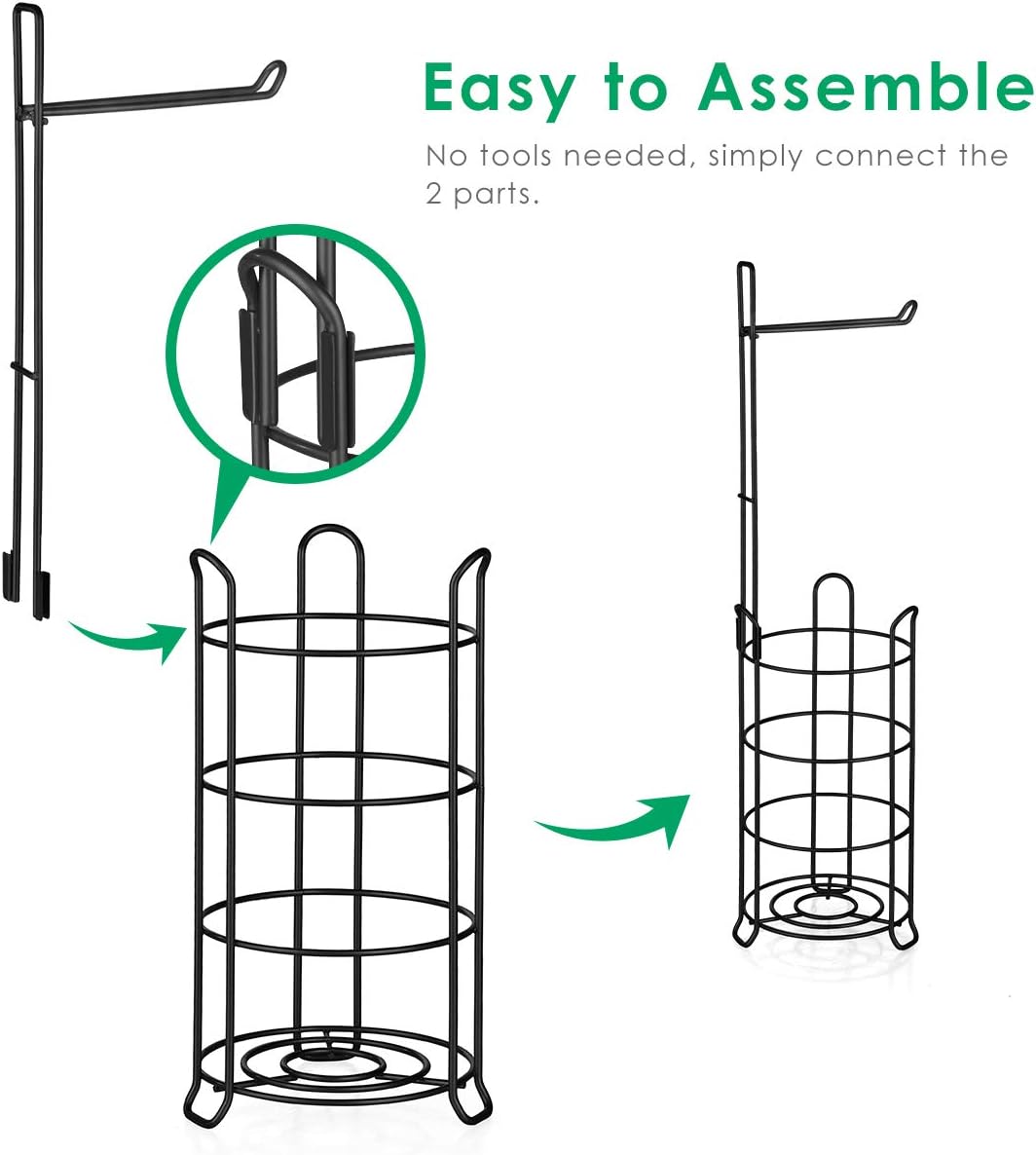 TomCare Toilet Paper Holder Toilet Paper Stand and Dispenser for 3 Spare Rolls Metal Wire Free-Standing Toilet Tissue Paper Roll Storage Shelf Bathroom Accessories Storage Organizer Black