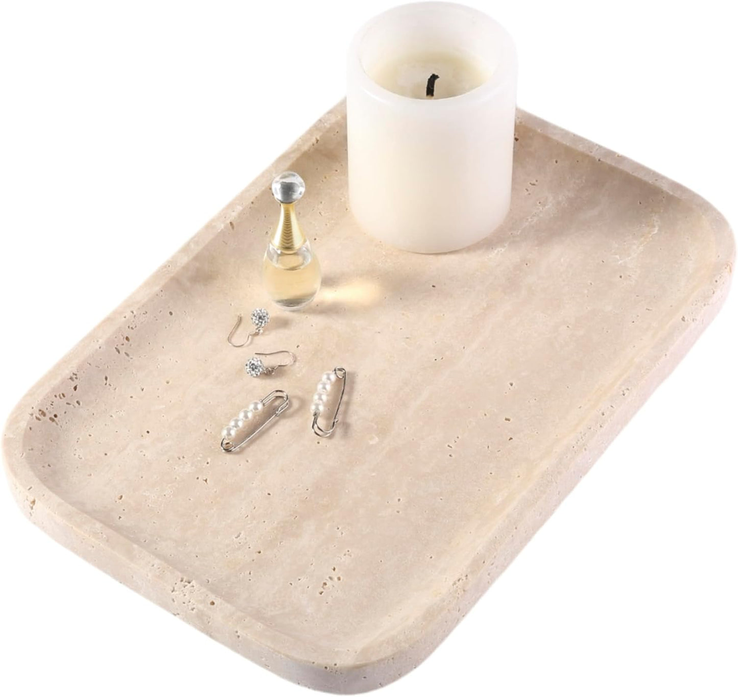 Marble Vanity Tray, Marble Bathroom Tray Countertop, Decorative Trays for Dresser Organizer, White Stone Storage Serving Trays for Kitchen, Perfume, Jewelry Cathall Holder