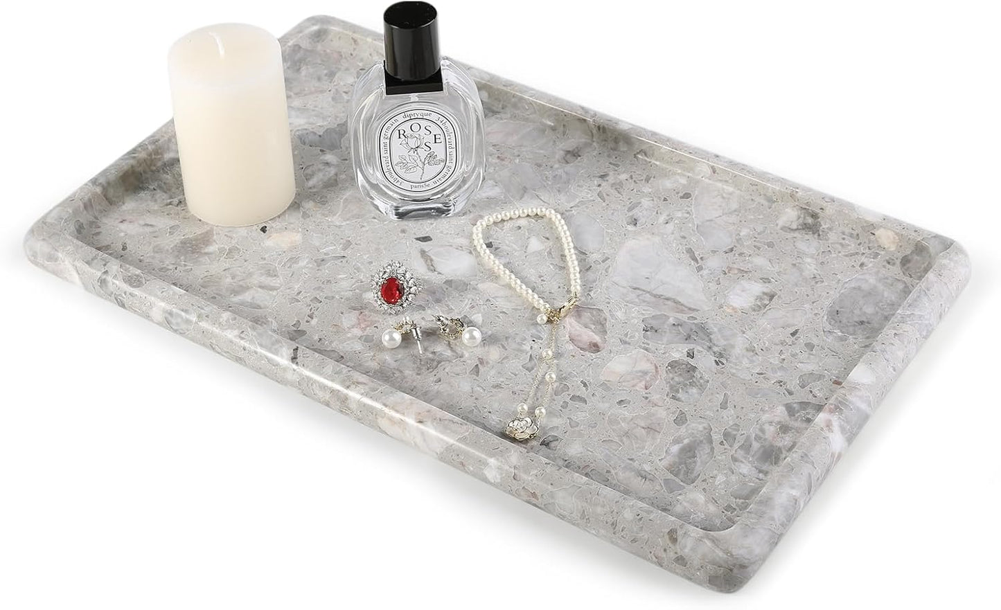 Travertine Vanity Tray, Stone Bathroom Tray for Countertop, Marble Decorative Dresser, Large Serving Trays for Kitchen Counter, Storage for Kitchen Sink, Perfume, Jewelry Holder