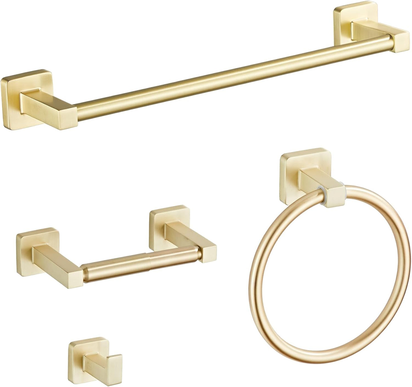 Brushed Nickel Bathroom Hardware Set 4 Pieces,Towel Bar Set Stainless Steel Wall Mounted, Includes 16In Hand Towel Bar, Towel Ring, Robe Towel Hooks,Toilet Paper Holder, Bathroom Towel Rack Set…