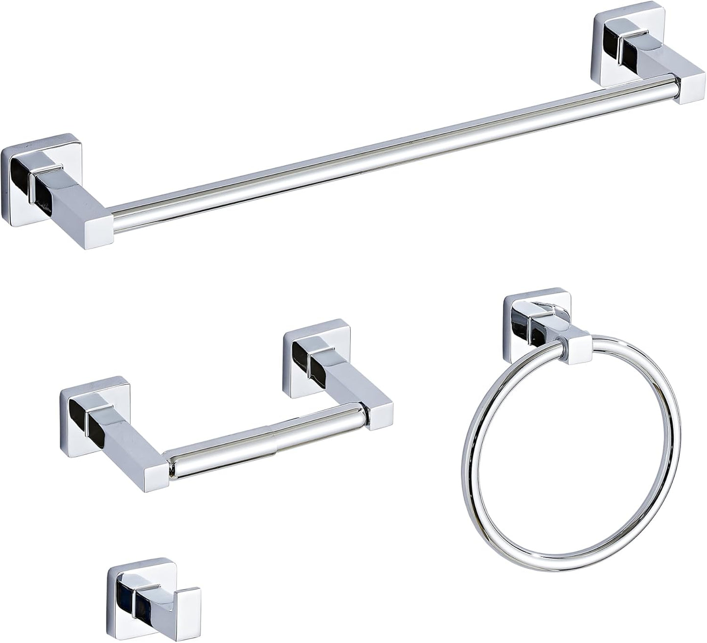 Brushed Nickel Bathroom Hardware Set 4 Pieces,Towel Bar Set Stainless Steel Wall Mounted, Includes 16In Hand Towel Bar, Towel Ring, Robe Towel Hooks,Toilet Paper Holder, Bathroom Towel Rack Set…