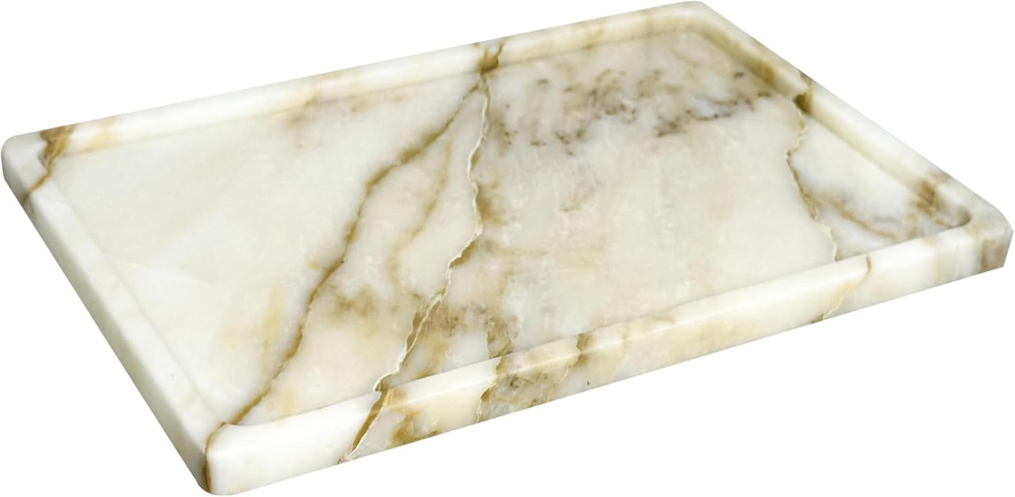 Marble Tray, 100% Genuine Natural Marble Stone Trays, Marble Trays for Decor Vanity, Bathroom Countertop, Kitchen Counter, Marble Storage Trays for Perfume, Cosmetics, Coffee, Jewelry, Etc