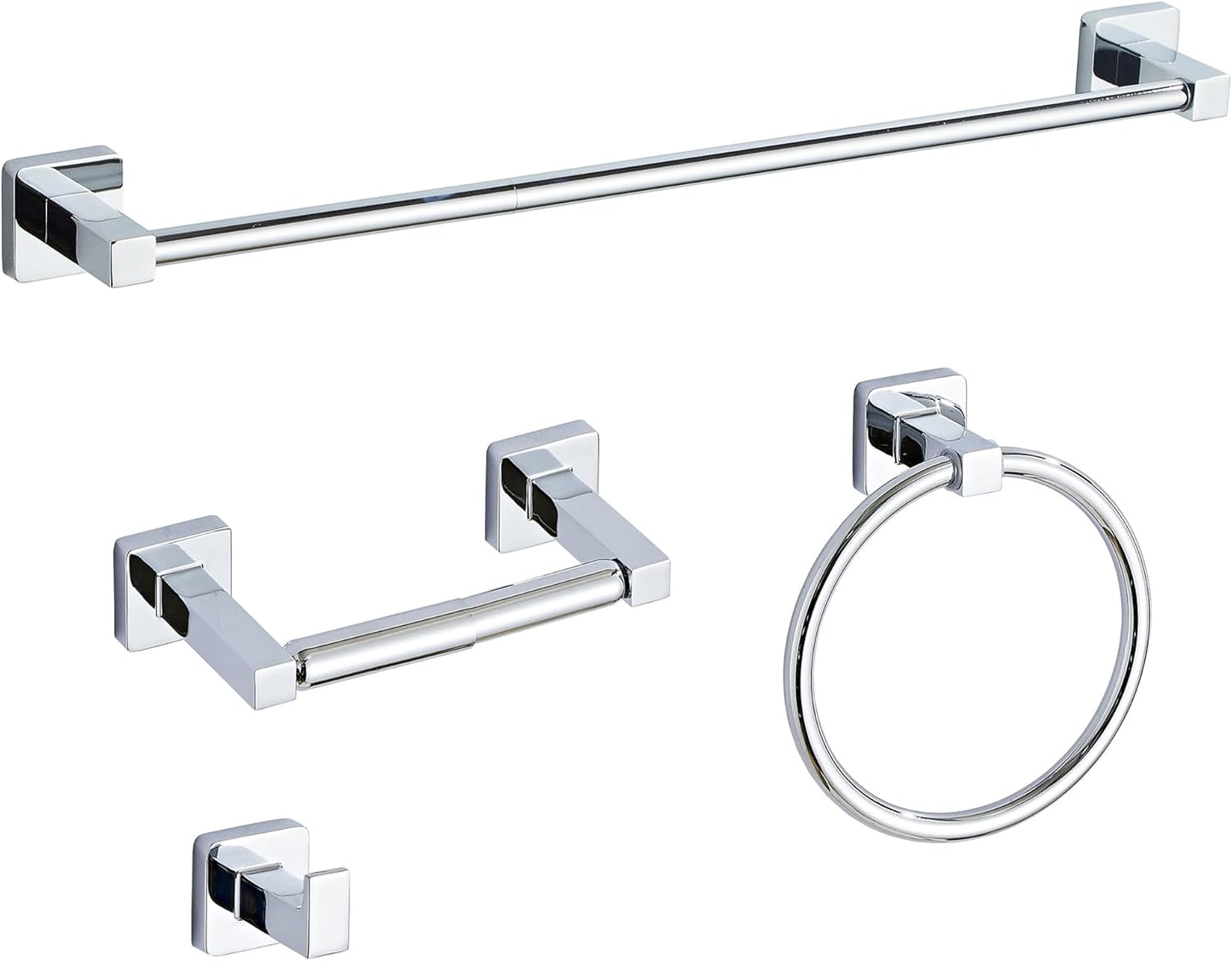 Brushed Nickel Bathroom Hardware Set 4 Pieces,Towel Bar Set Stainless Steel Wall Mounted, Includes 16In Hand Towel Bar, Towel Ring, Robe Towel Hooks,Toilet Paper Holder, Bathroom Towel Rack Set…