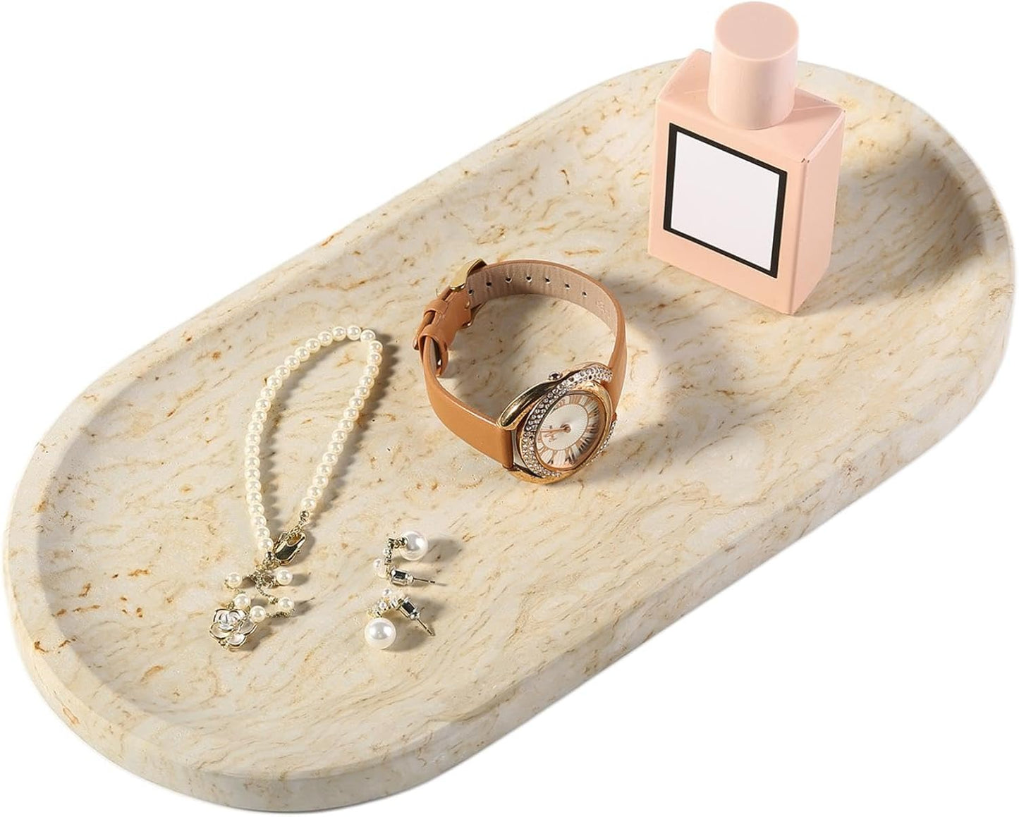 Koville Natural Decorative Marble Bathroom Tray, 12"x6" Calacatta Viola Marble Catchall Tray for Bathroom, Stone Perfume Trays Jewelry Dish for Dresser, Stone Storage Trays for Home Decor