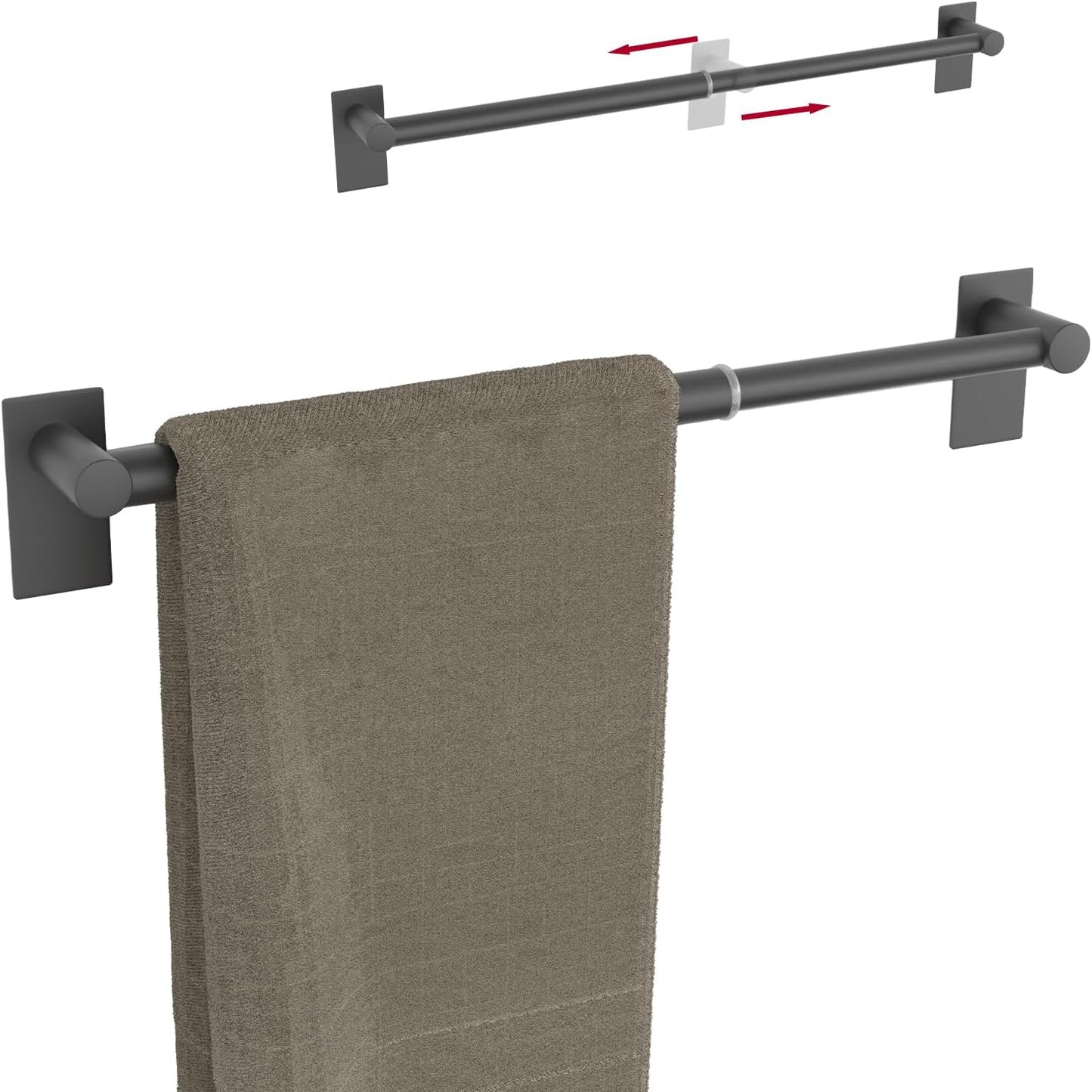 Adjustable Towel Bar, HOMOTEK Economical Bathroom Towel Holder Rod from 12 Inch to 22 Inch Single Towel Racks, Wall Mount Towel Rail, Towel Hanger Hook for Kitchen(1 Pack Brushed Stainless Steel)
