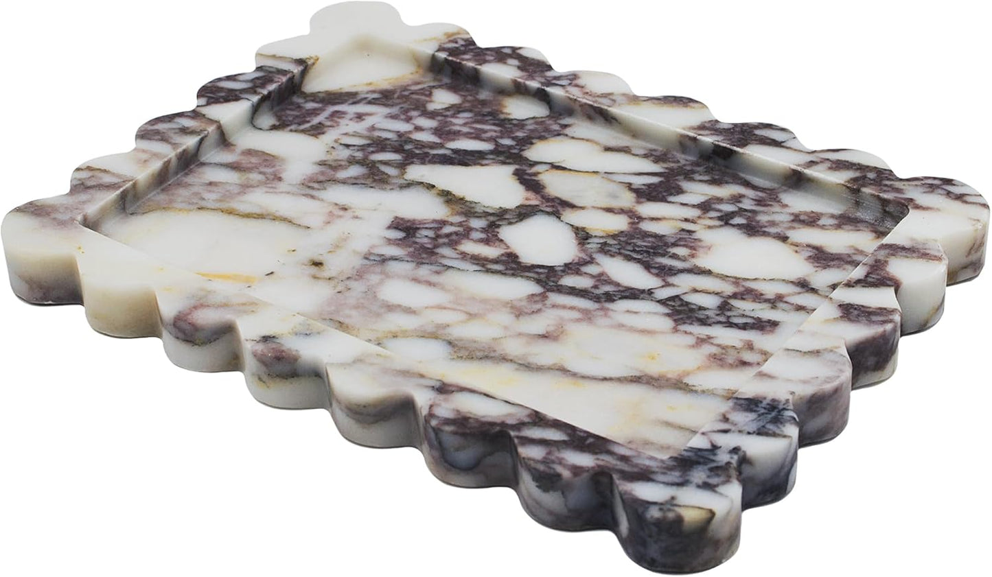Genuine Calacatta Viola Scalloped Marble Tray, Real Natural Marble Stone Tray, Luxury Decorative Trays for Bathroom, Dresser, Vanity, Kitchen, Home Decor, 10.6" x 8", Calacatta Viola Purple