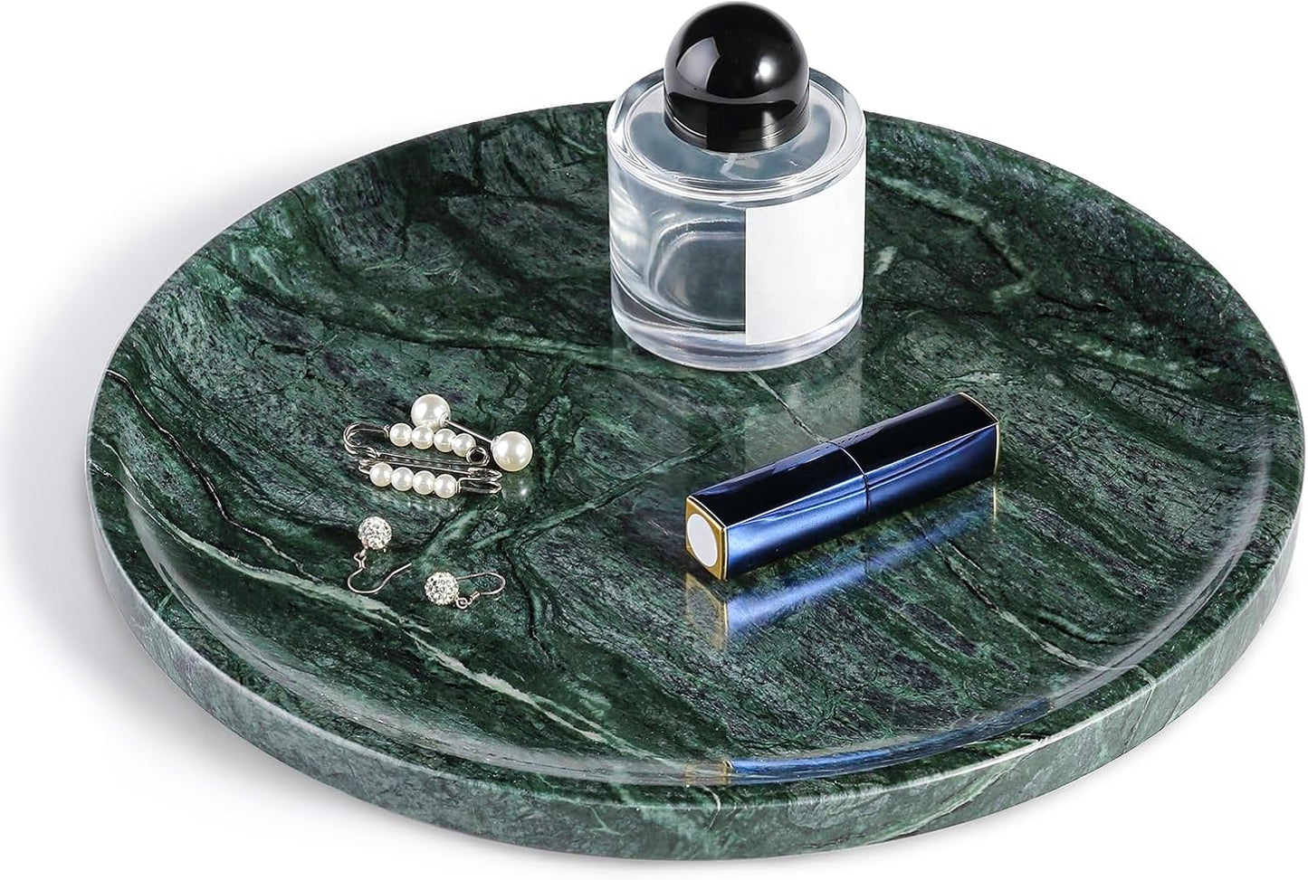 Natural Marble Serving Tray, 11.8in Round, Carrara Marble, Bathroom/Kitchen/Coffee Table Tray for Counter, Decorative Vanity for Catchall, Fruit and Snack