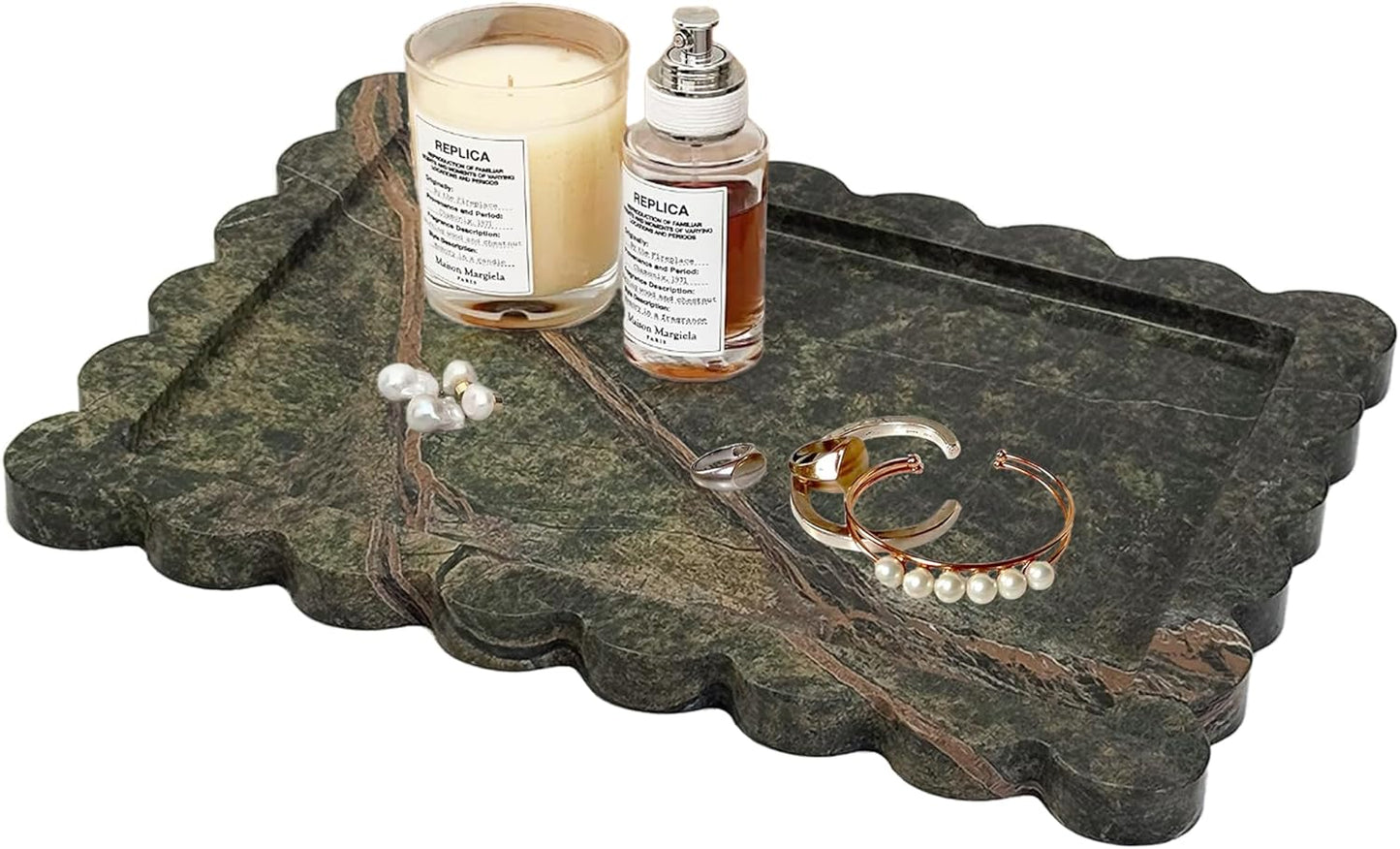 Prolee Scalloped Marble Tray,Marble Vanity Trays for Bathroom 12" x 9", Scalloped Tray,Wave Appearance Jewelry Home Decor Stone Trays for Kitchen Counter, Bathroom,Genuine Calacatta Viola