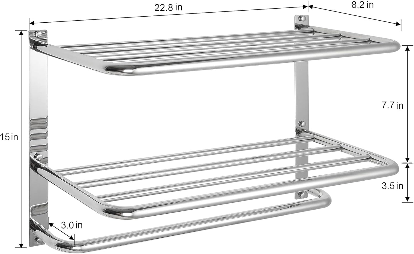 Towel Rack for Bathroom, DEWVIE 23 Inch Tower Holder with Tower Bars, SUS 304 Stainless Steel Lavatory Bath Towel Shelf Towel Hanger Wall Mount, 3-Tier (Brushed Nickel)