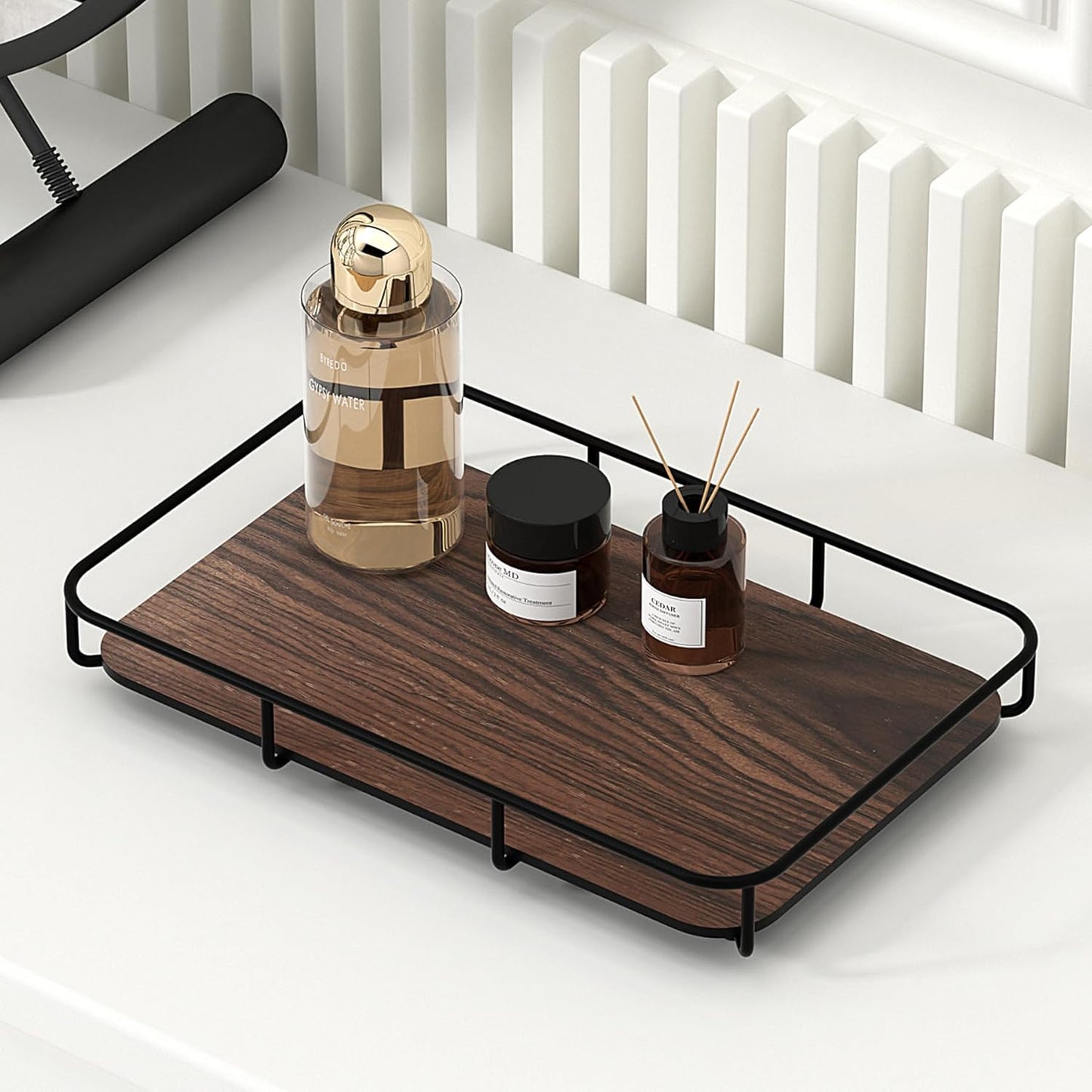 Bathroom Organizer Countertop Perfume Organizer Makeup Organizer Cosmetics Storage Display Rack Vanity Tray Dresser Stainless Steel Gold Shelf White Marble Ceramic Tray