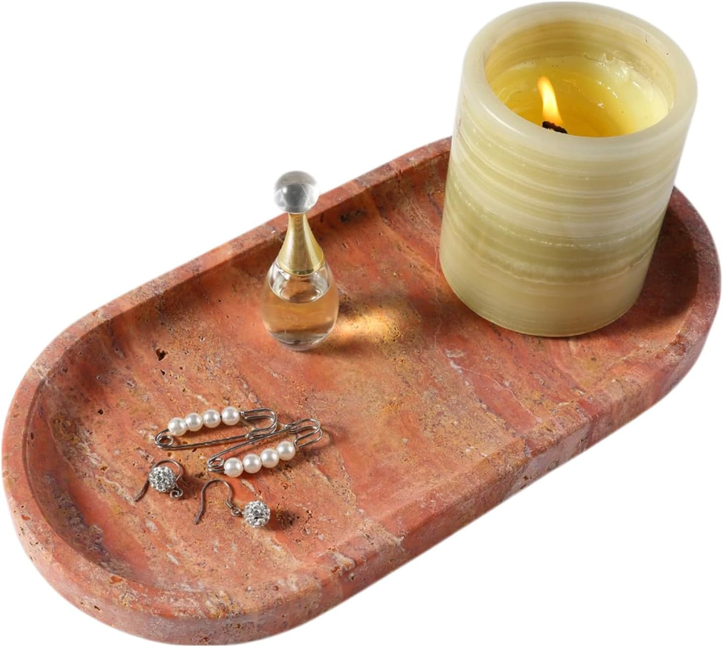 Koville Natural Decorative Marble Bathroom Tray, 12"x6" Calacatta Viola Marble Catchall Tray for Bathroom, Stone Perfume Trays Jewelry Dish for Dresser, Stone Storage Trays for Home Decor
