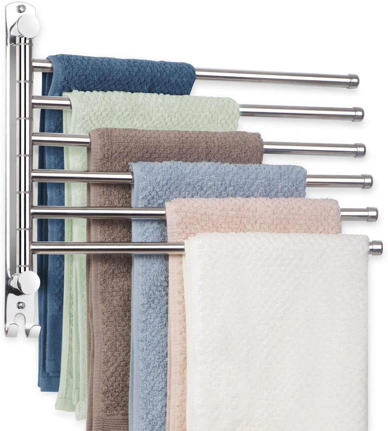 Bathroom Towel Rack JSVER 4 Arms Swivel Towel Holder, Towel Bar Wall Mounted, SUS304 Stainless Steel Space Saving Towel Rack, Towel Racks for Bathroom, Kitchen