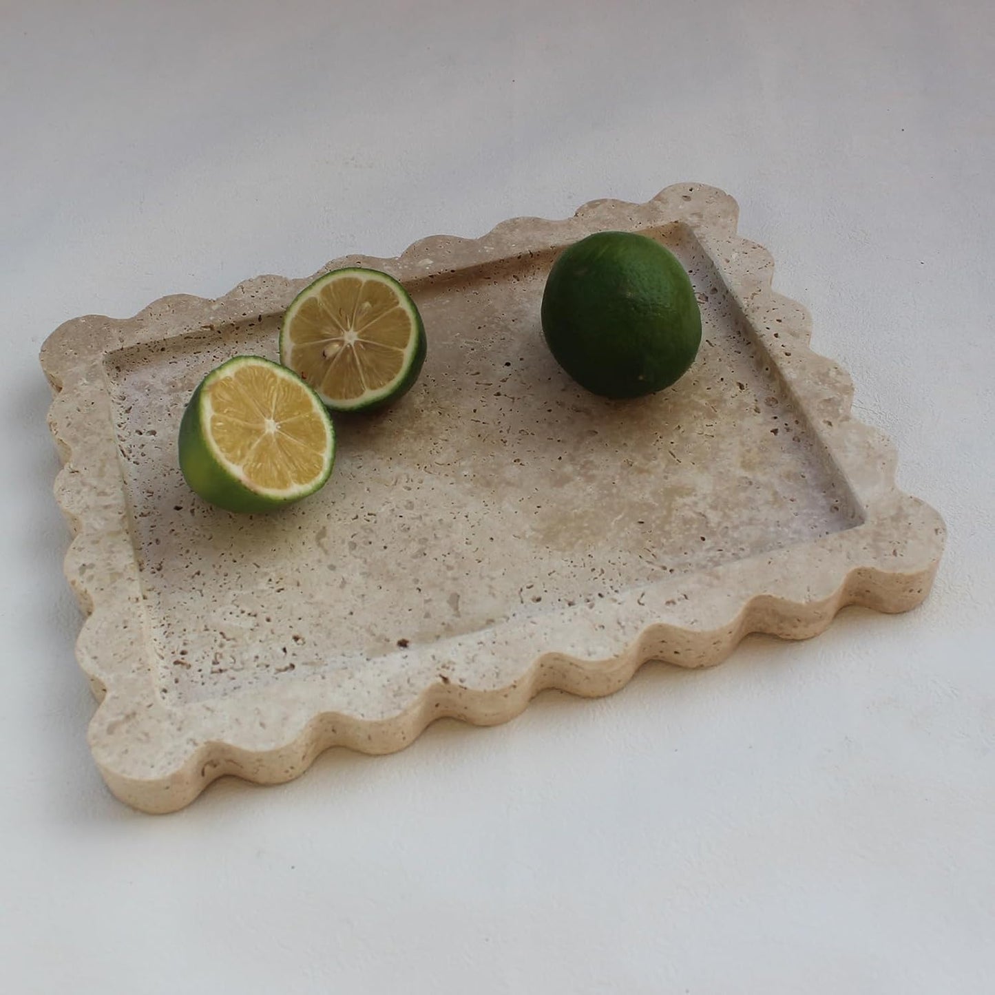 Natural Luxury Scalloped Marble Tray 10.8"x8", Green Rectangle Vanity Tray for Bathroom Kitchen Counter, Decorative Tray for Dresser Home Decor