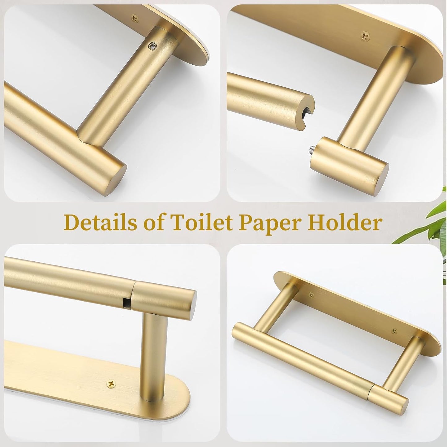 Brushed Gold Toilet Paper Holder, Upgraded SUS304 Stainless Steel Toilet Roll Holder, Modern Double Base Paper Towel Holder Wall Mount for Bathroom, Kitchen, Washroom