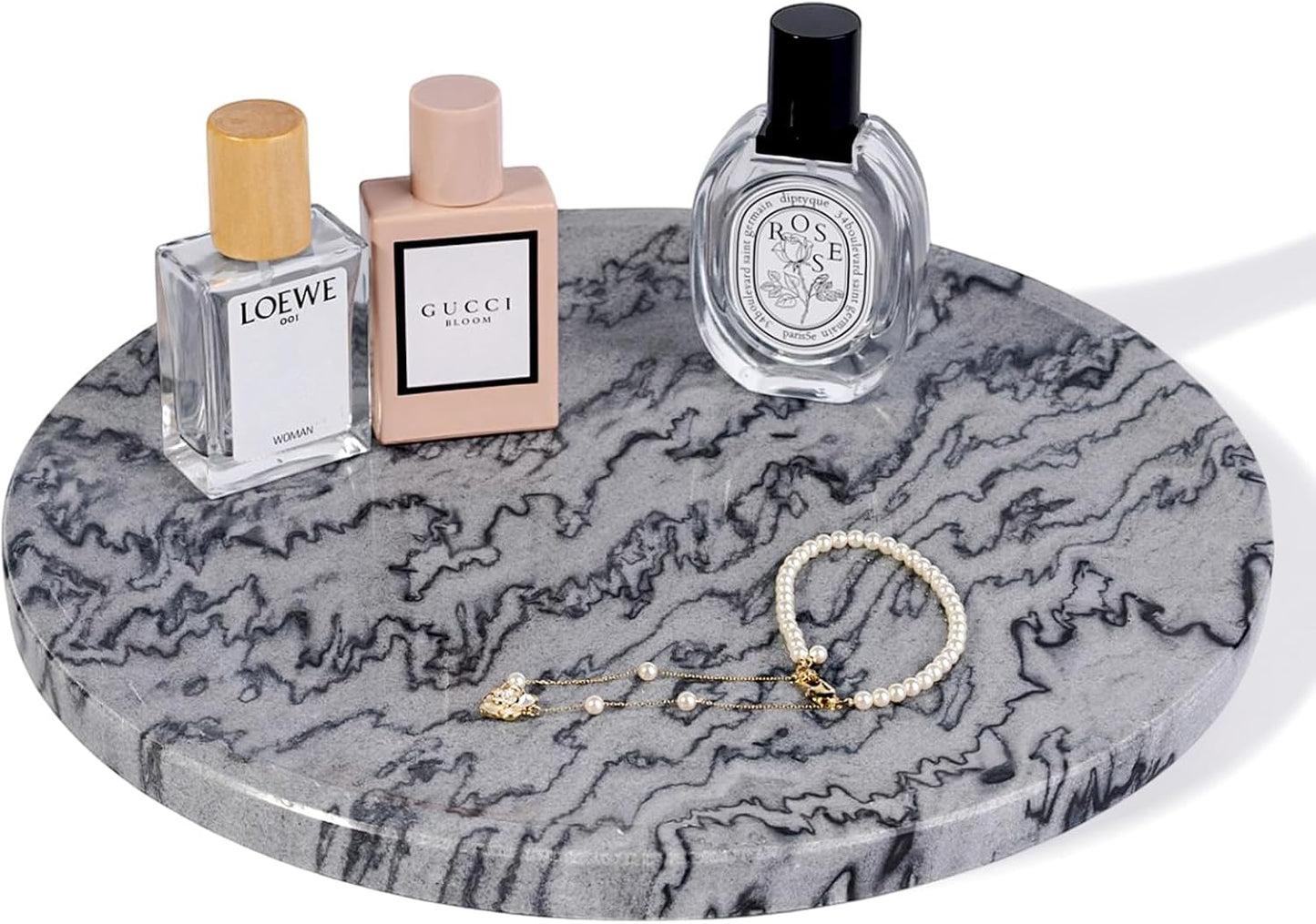 Natural Marble Serving Tray, 11.8in Round, Carrara Marble, Bathroom/Kitchen/Coffee Table Tray for Counter, Decorative Vanity for Catchall, Fruit and Snack