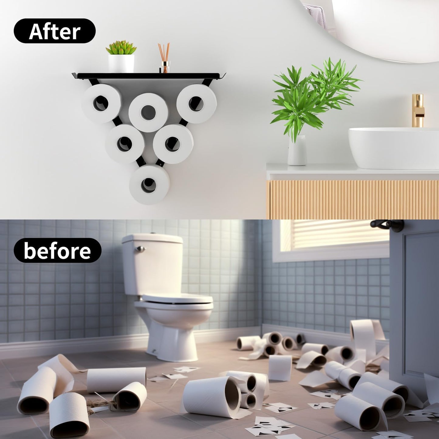 Toilet Paper Holder Rack, Funny Wall Mount Toilet Paper Storage for Extra 12 Rolls, Metal Wall Art Sculpture Bathroom Decor Tissue Holder Shelf