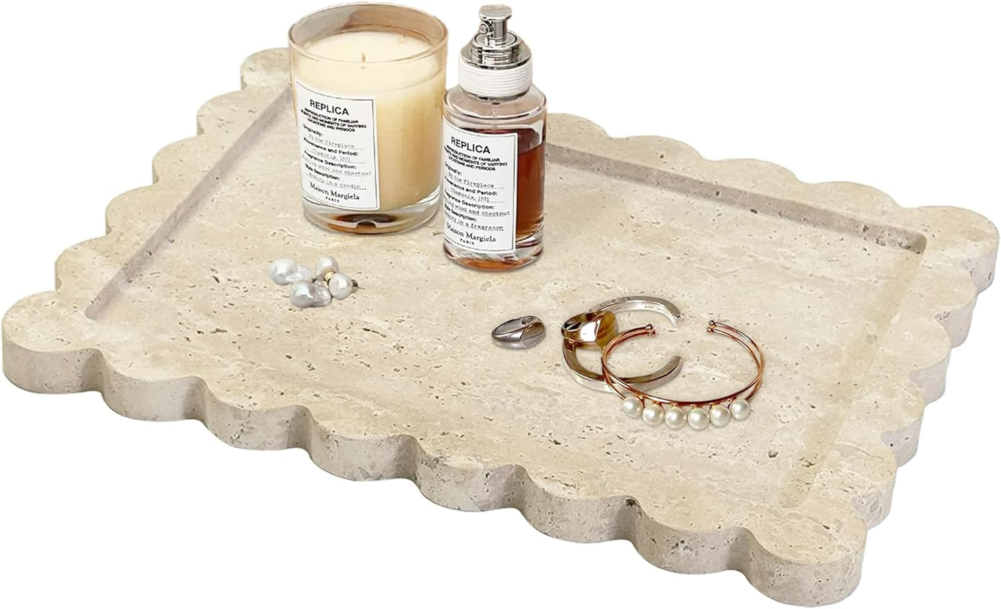 Prolee Scalloped Marble Tray,Marble Vanity Trays for Bathroom 12" x 9", Scalloped Tray,Wave Appearance Jewelry Home Decor Stone Trays for Kitchen Counter, Bathroom,Genuine Calacatta Viola