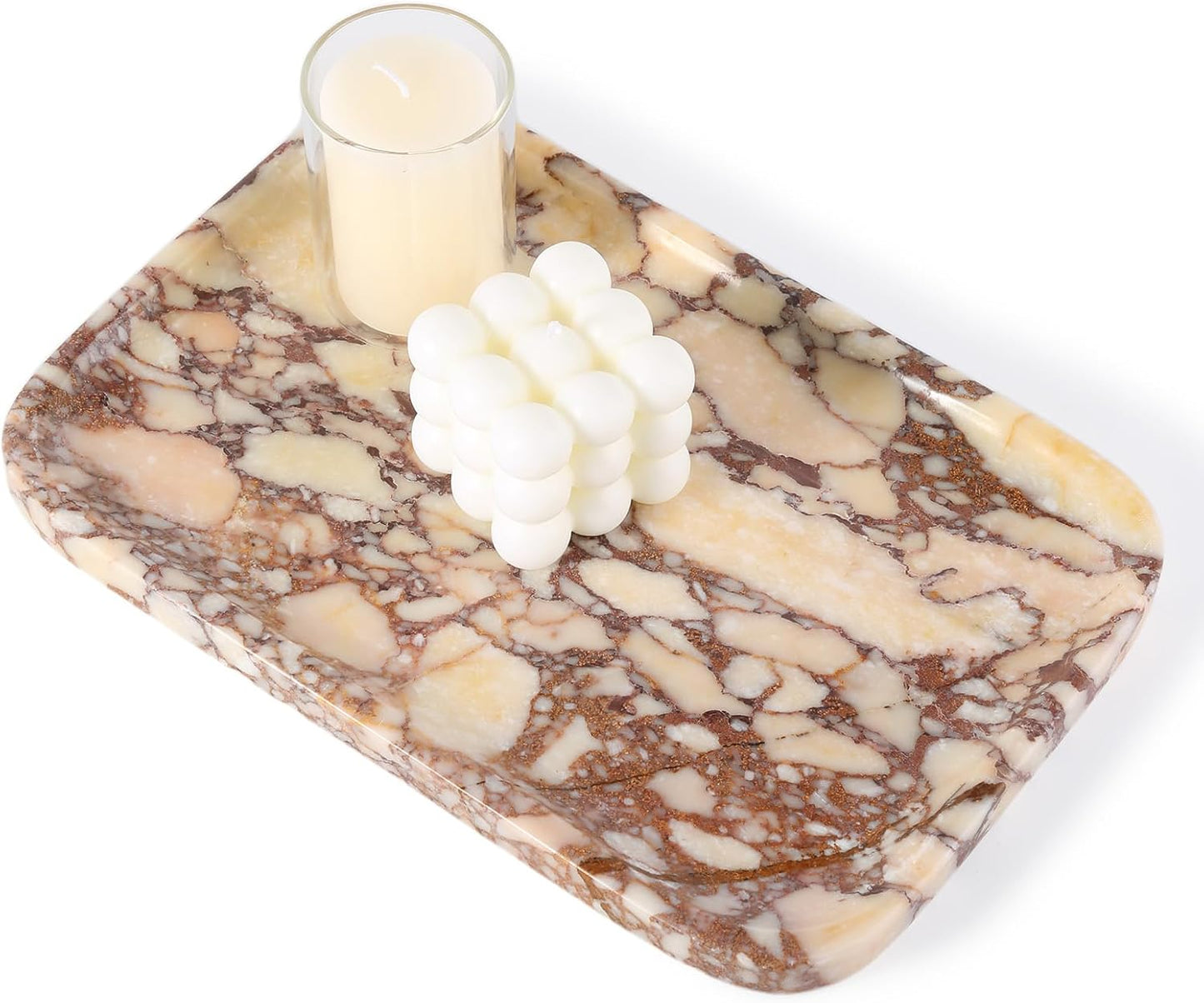 Marble Vanity Tray, Marble Bathroom Tray Countertop, Decorative Trays for Dresser Organizer, White Stone Storage Serving Trays for Kitchen, Perfume, Jewelry Cathall Holder