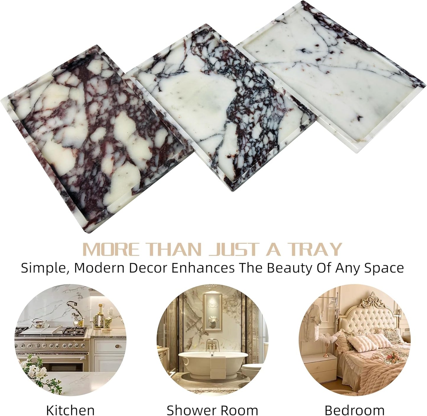 Marble Tray, 100% Genuine Natural Marble Stone Trays, Marble Trays for Decor Vanity, Bathroom Countertop, Kitchen Counter, Marble Storage Trays for Perfume, Cosmetics, Coffee, Jewelry, Etc