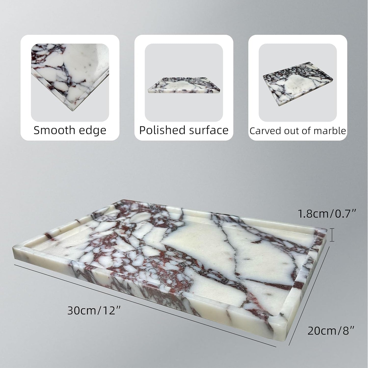 Marble Tray, 100% Genuine Natural Marble Stone Trays, Marble Trays for Decor Vanity, Bathroom Countertop, Kitchen Counter, Marble Storage Trays for Perfume, Cosmetics, Coffee, Jewelry, Etc