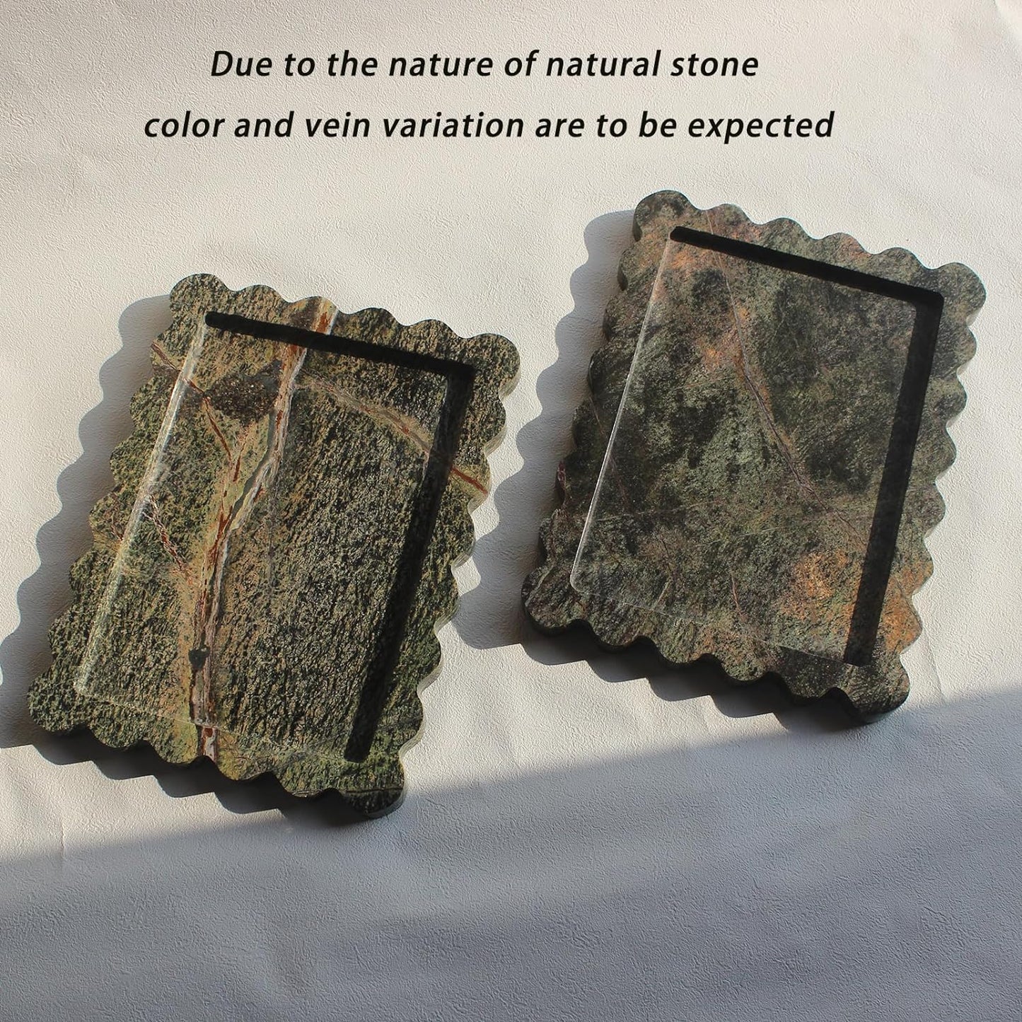 Natural Luxury Scalloped Marble Tray 10.8"x8", Green Rectangle Vanity Tray for Bathroom Kitchen Counter, Decorative Tray for Dresser Home Decor